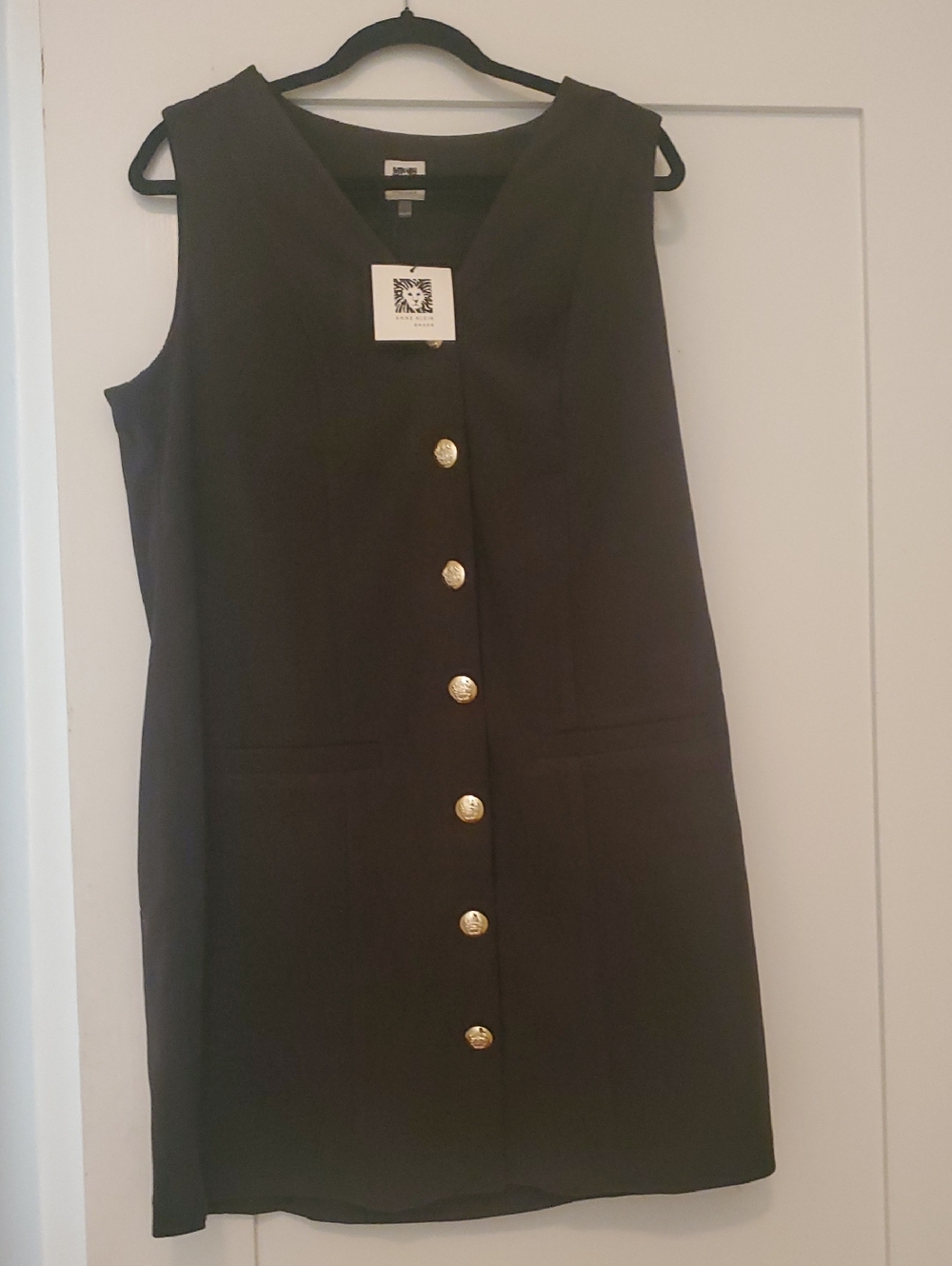 Anne Klein Olive Green Sleeveless Button-Front Mini Dress with Gold Buttons